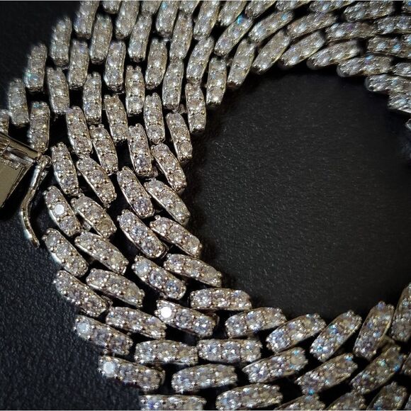 Block Link Simulated Diamond Cuban Link Necklace - Picture 4 of 5